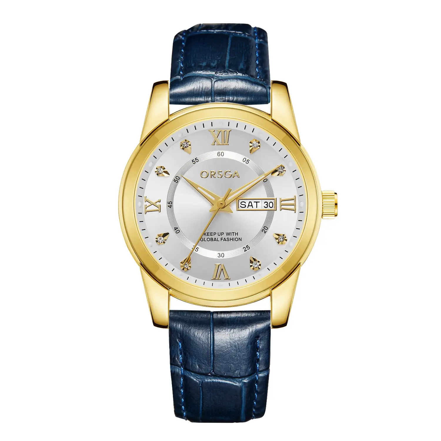ORSGA Men's Gold Blue Dial Quartz Watch with Cross Strap - Image 34