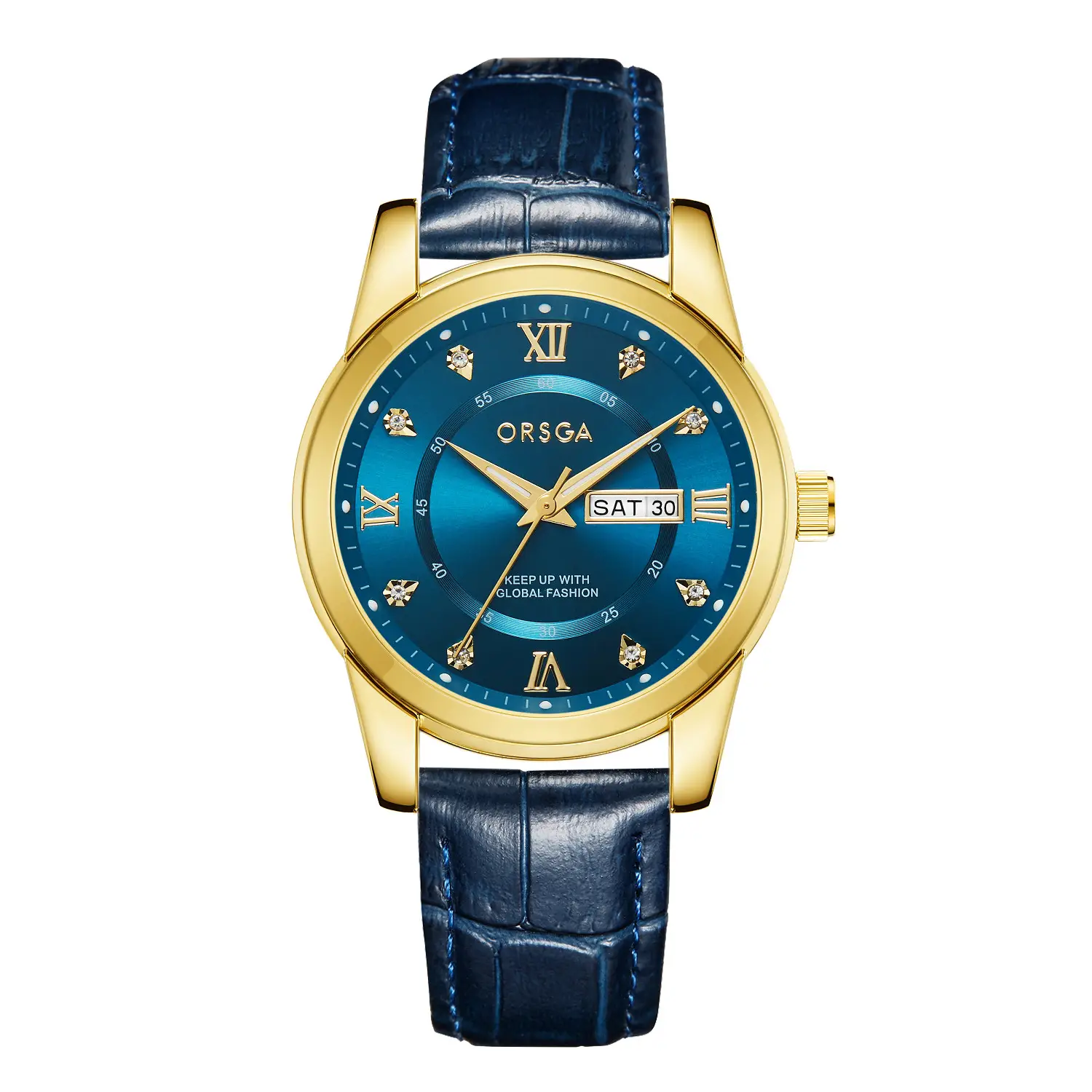 ORSGA Men's Gold Blue Dial Quartz Watch with Cross Strap - Image 38