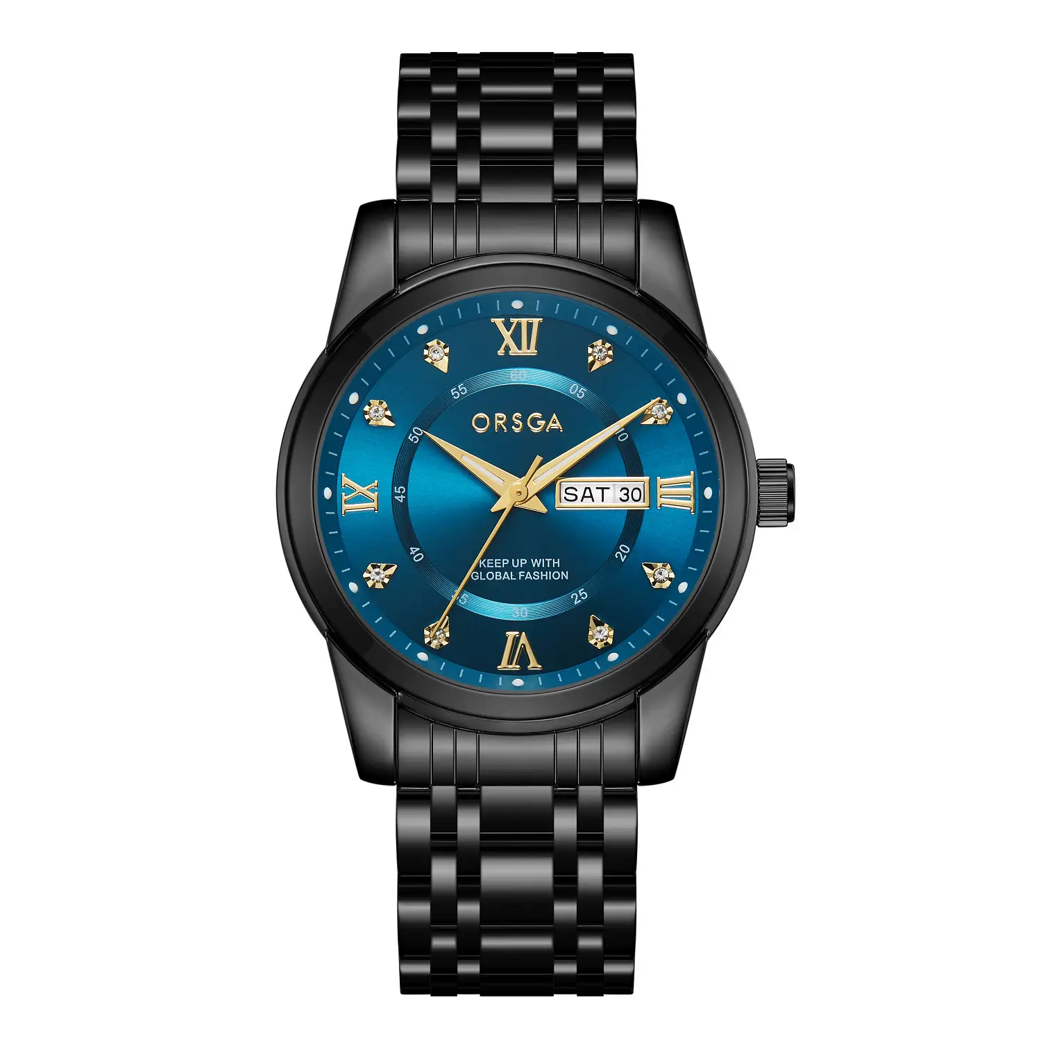 ORSGA Men's Gold Blue Dial Quartz Watch with Cross Strap - Image 5