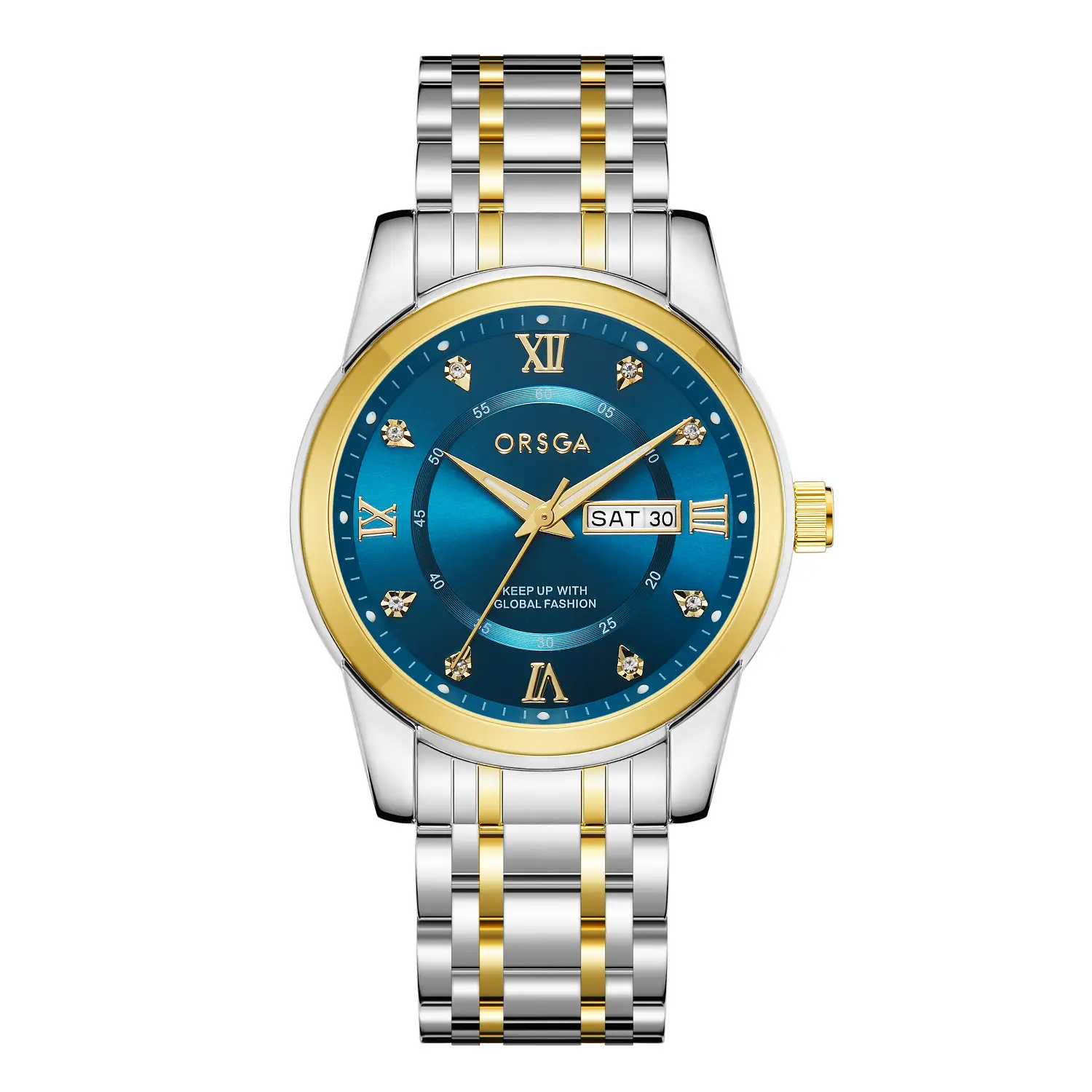 ORSGA Men's Gold Blue Dial Quartz Watch with Cross Strap - Image 8