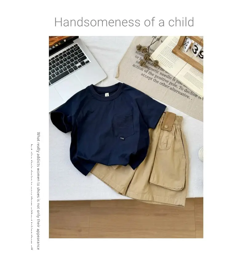 Kids Summer Work Shorts Set Tan Cotton 2025 — feature 13