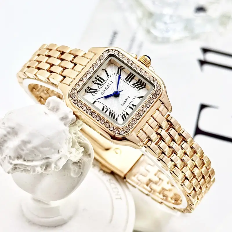 Retro Square Women's Gold Diamond Watch