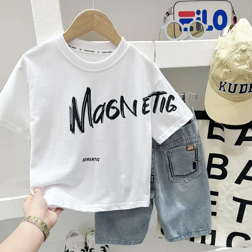 2025 Boys Short Sleeve White T-Shirt with Orange Graphic - Image 3