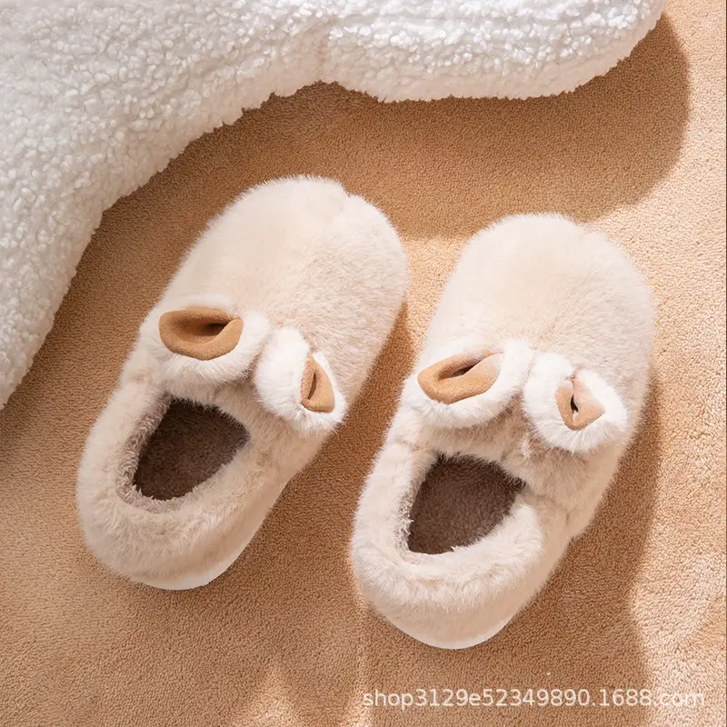 Winter thick-soled cotton slippers women's plush cute rabbit indoor home warm cute cotton shoes bag heel women's winter