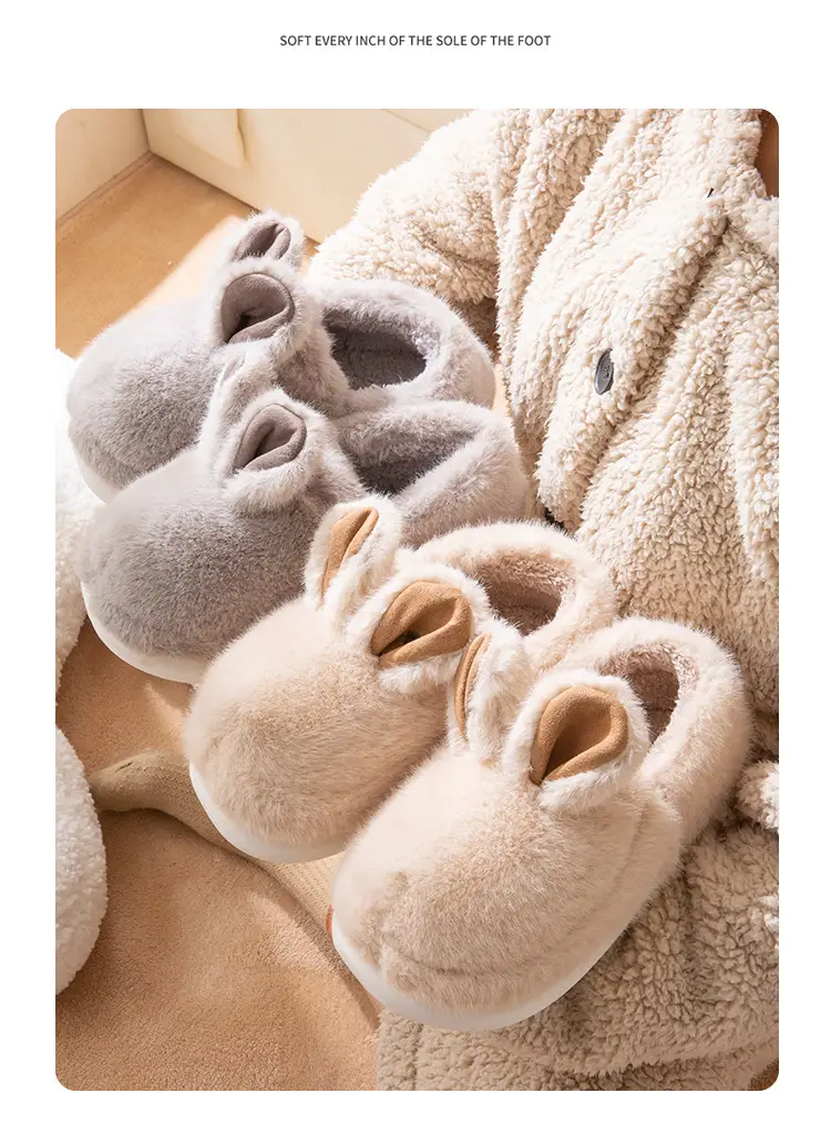 Winter thick-soled cotton slippers women's plush cute rabbit indoor home warm cute cotton shoes bag heel women's winter — feature 10
