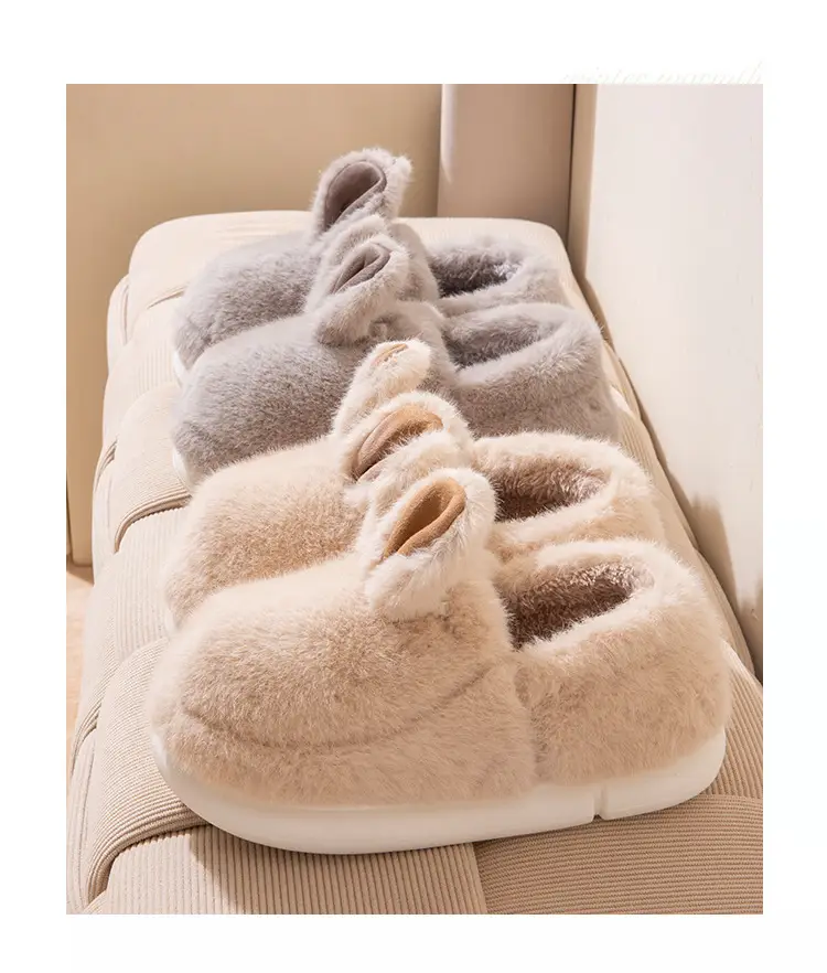 Winter thick-soled cotton slippers women's plush cute rabbit indoor home warm cute cotton shoes bag heel women's winter — feature 4