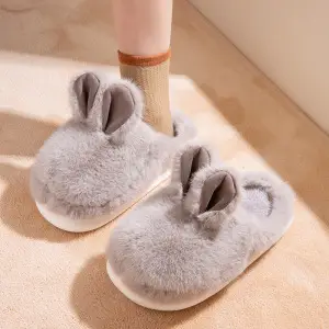 Winter thick-soled cotton slippers women's plush cute rabbit indoor home warm cute cotton shoes bag heel women's winter
