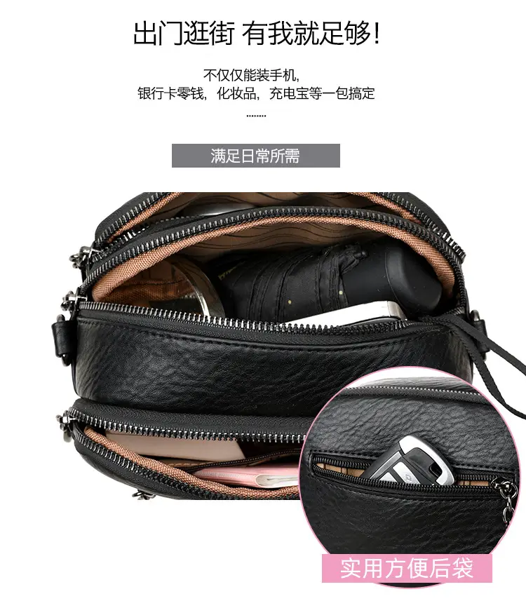 Black Crossbody Bag for Women with Zip & Strap — feature 8