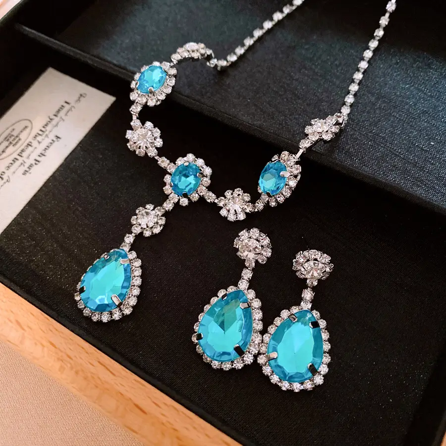 Blue Drop Earrings Necklace Set for Women