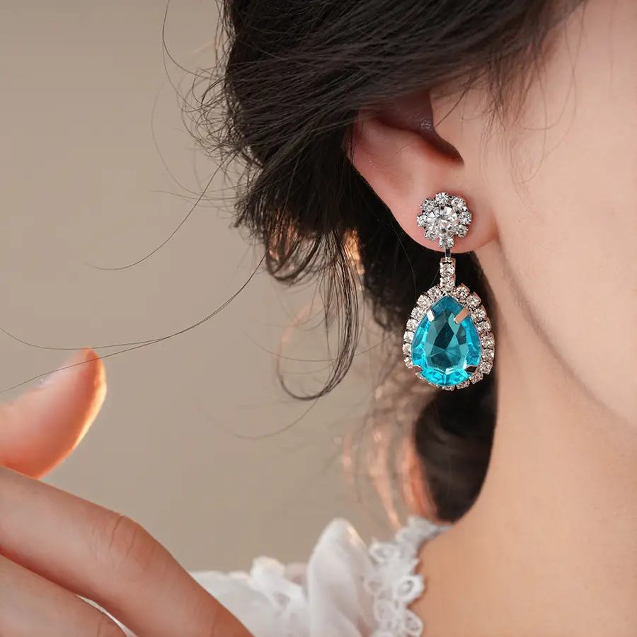 Blue Drop Earrings Necklace Set for Women