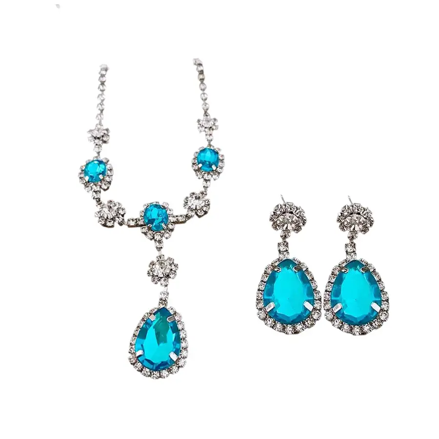 Blue Drop Earrings Necklace Set for Women