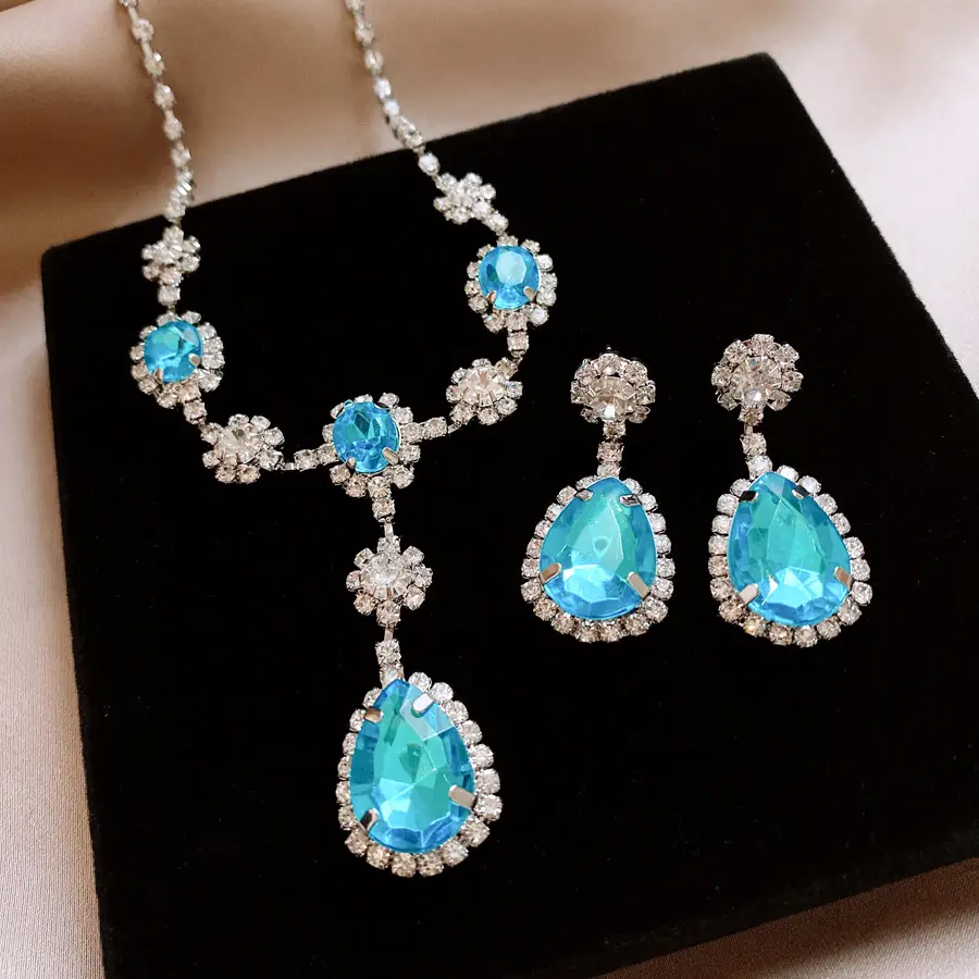 Blue Drop Earrings Necklace Set for Women — feature 11