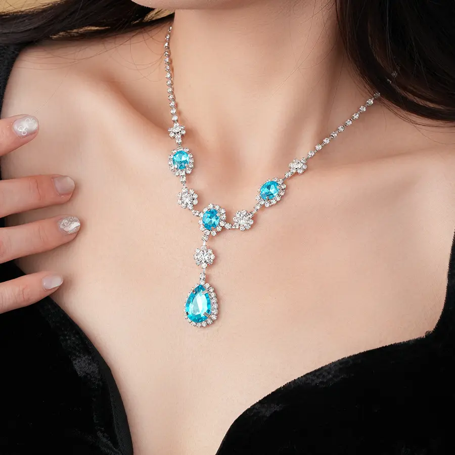Blue Drop Earrings Necklace Set for Women — feature 14