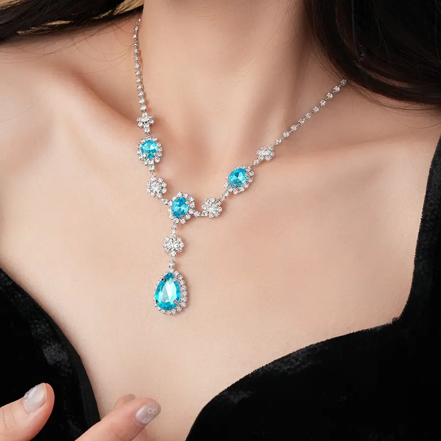 Blue Drop Earrings Necklace Set for Women — feature 15