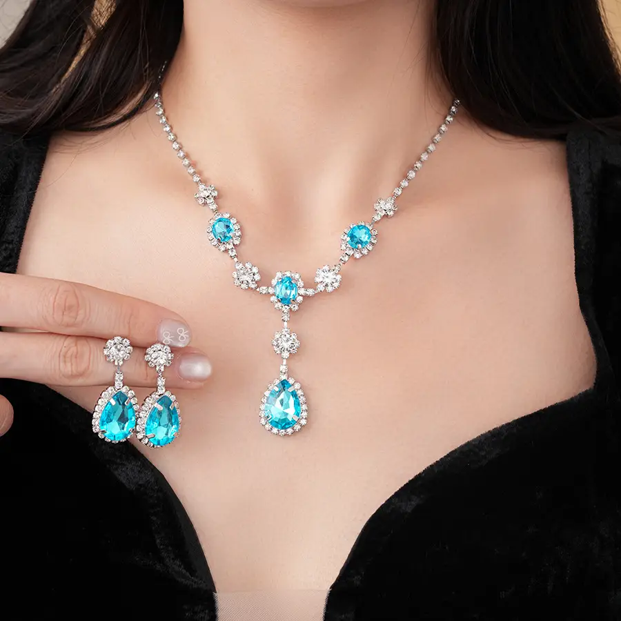 Blue Drop Earrings Necklace Set for Women — feature 2