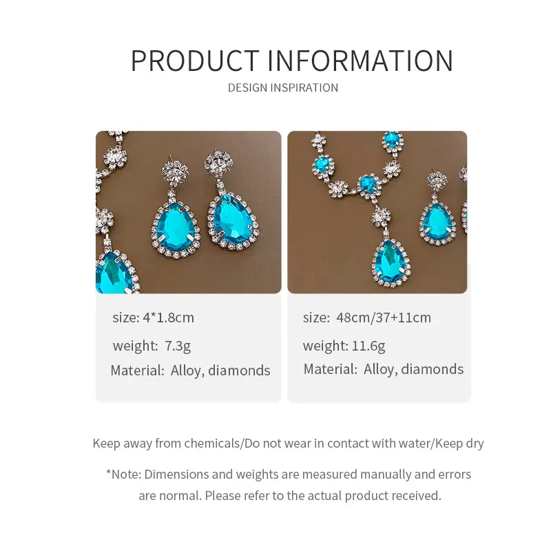 Blue Drop Earrings Necklace Set for Women — feature 4