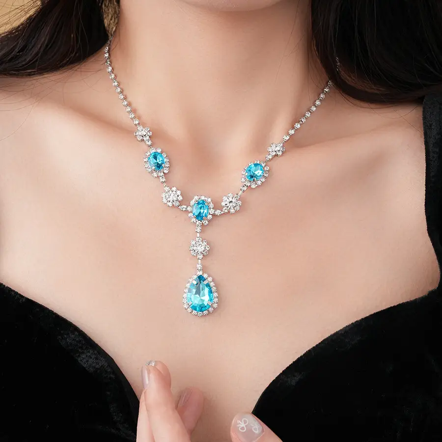 Blue Drop Earrings Necklace Set for Women — feature 8