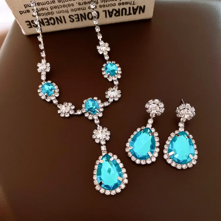 Blue Drop Earrings Necklace Set for Women — feature 9