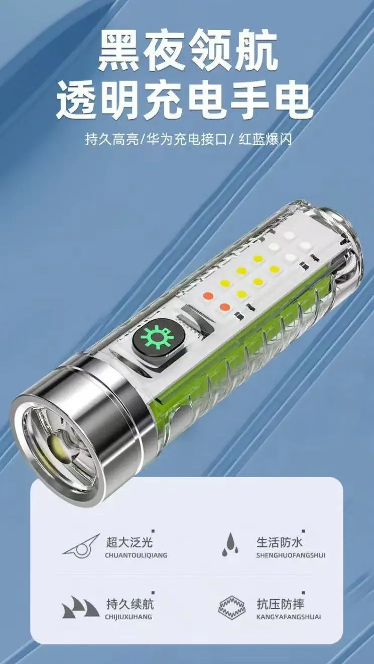 TypeC Rechargeable LED Flashlight Green White Long Shot Zoom — feature 1