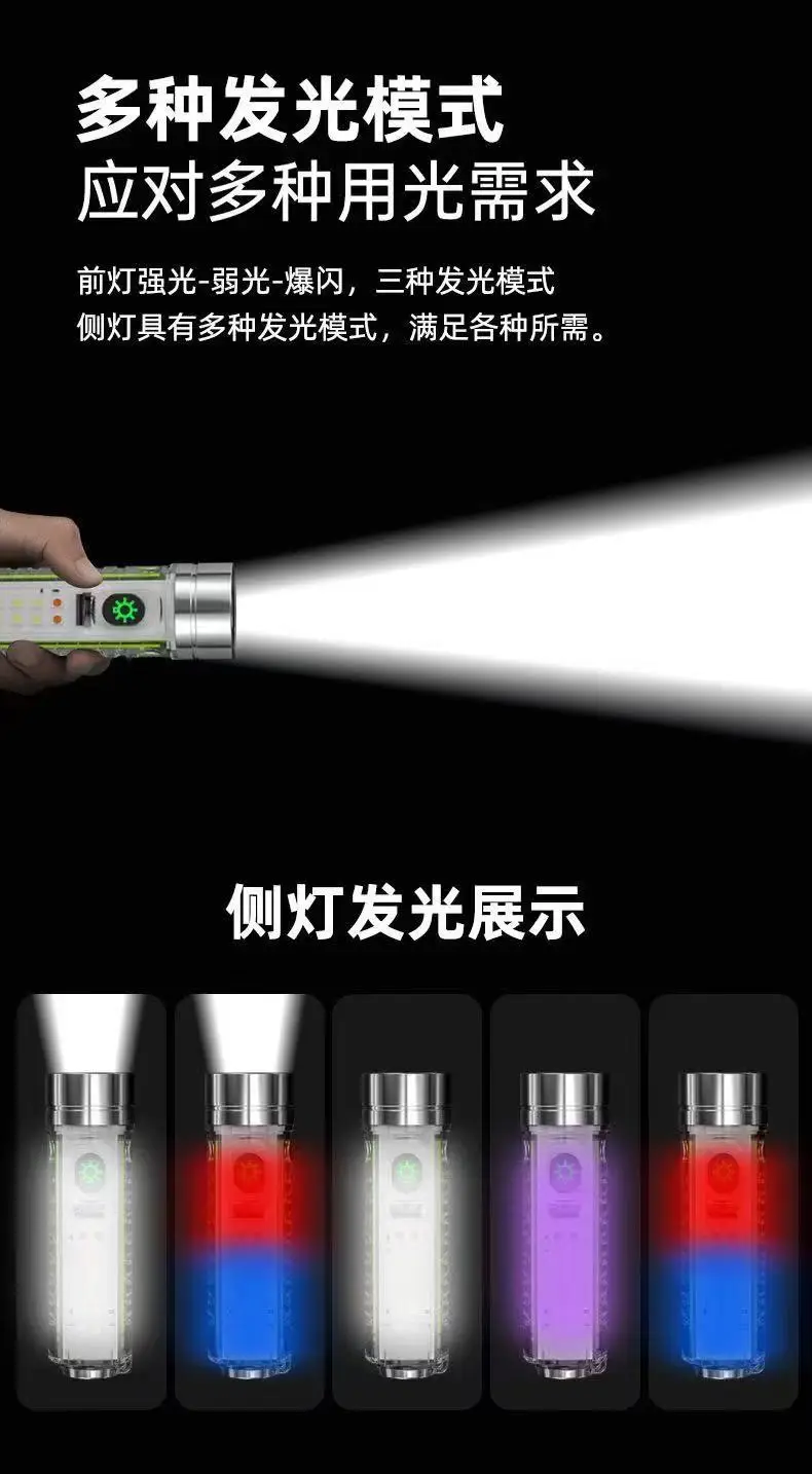 TypeC Rechargeable LED Flashlight Green White Long Shot Zoom — feature 10