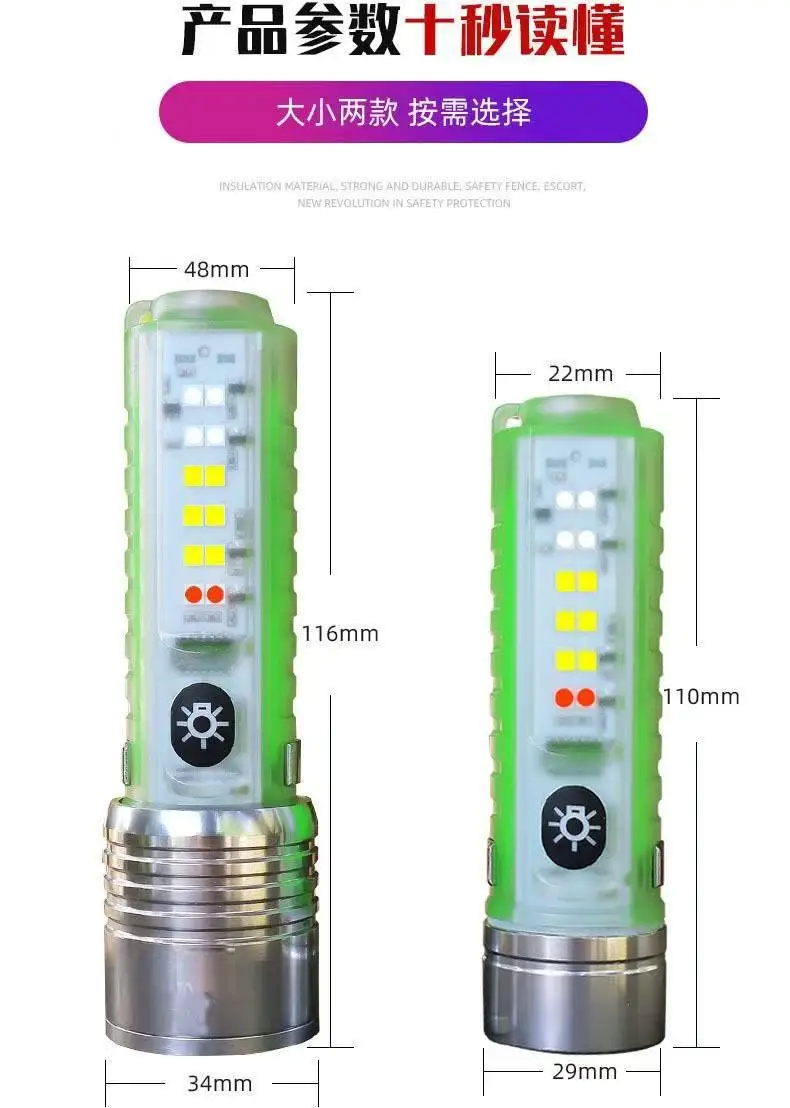 TypeC Rechargeable LED Flashlight Green White Long Shot Zoom — feature 2