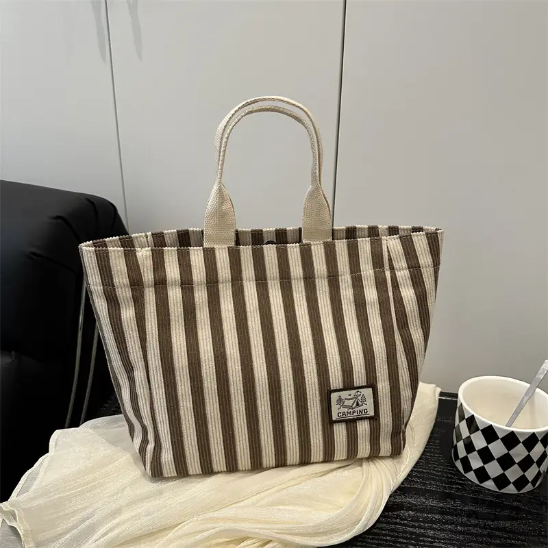 Women's Striped Canvas Tote Bag 2025 Commuter Ins - Image 5