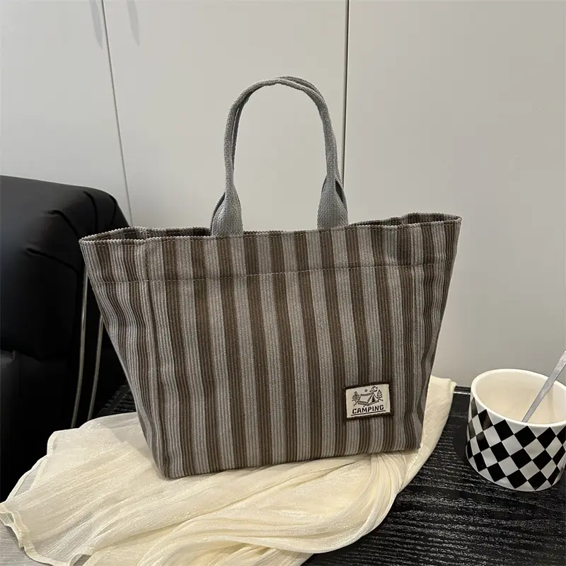 Women's Striped Canvas Tote Bag 2025 Commuter Ins - Image 6