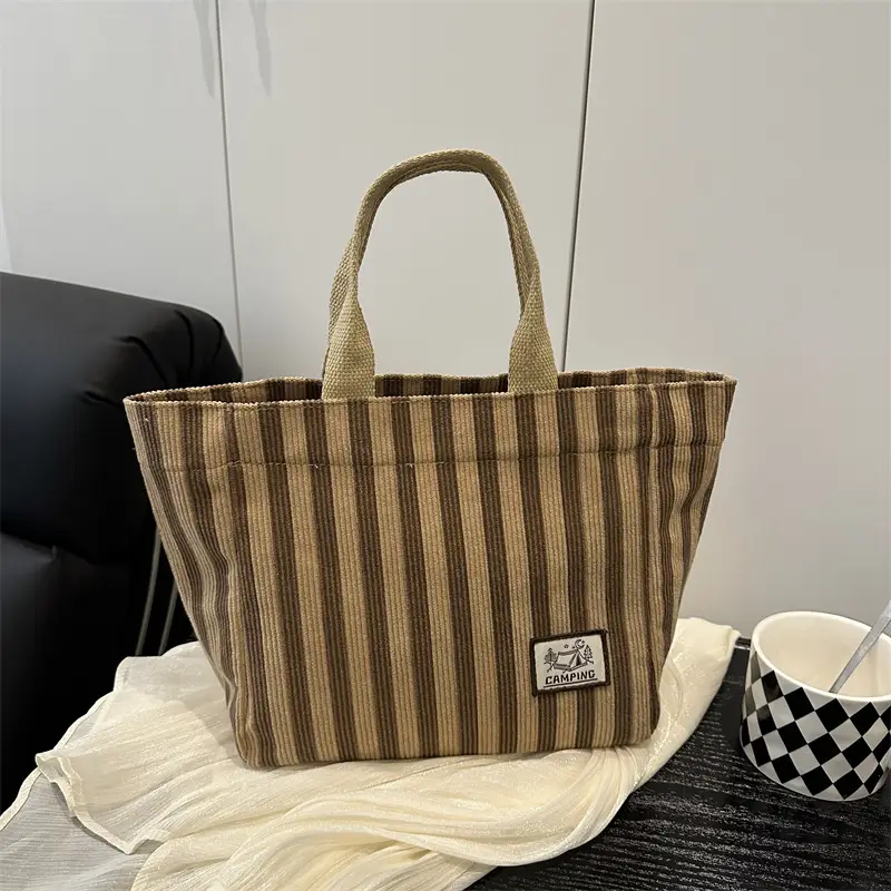 Women's Striped Canvas Tote Bag 2025 Commuter Ins - Image 7