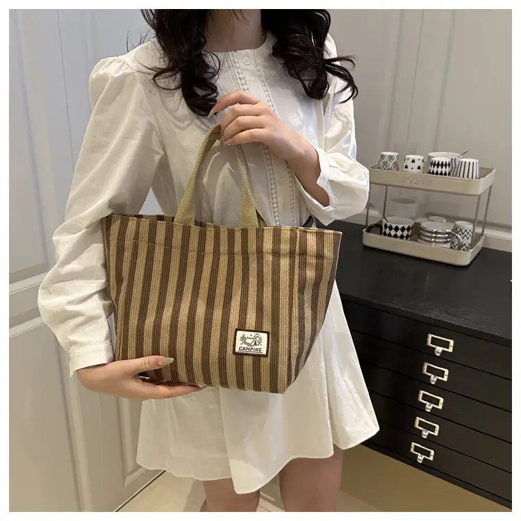 Women's Striped Canvas Tote Bag 2025 Commuter Ins — feature 10