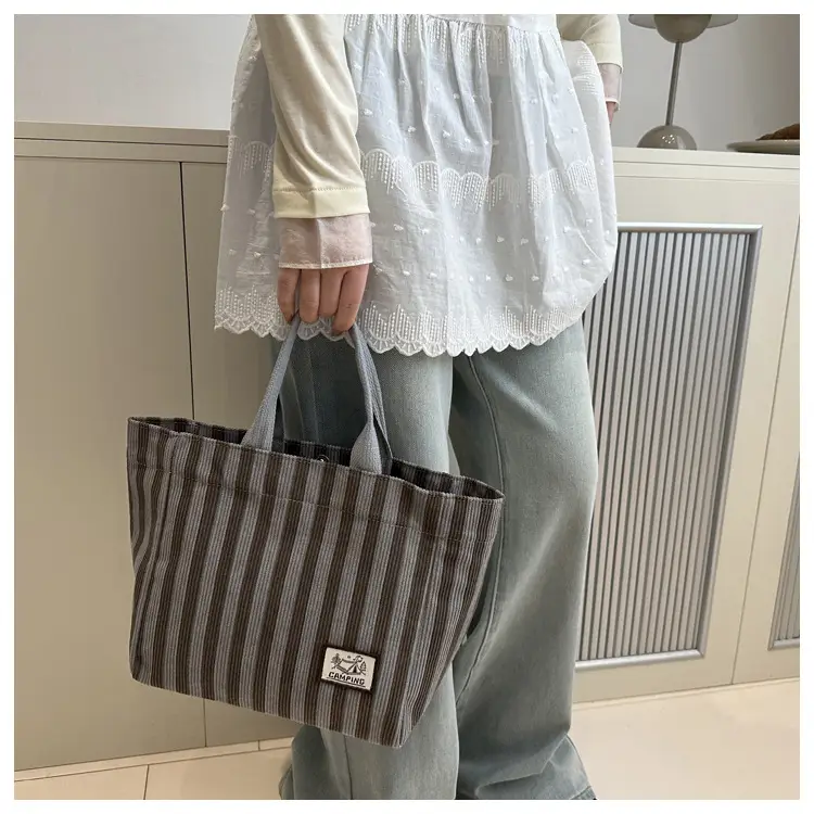 Women's Striped Canvas Tote Bag 2025 Commuter Ins — feature 14