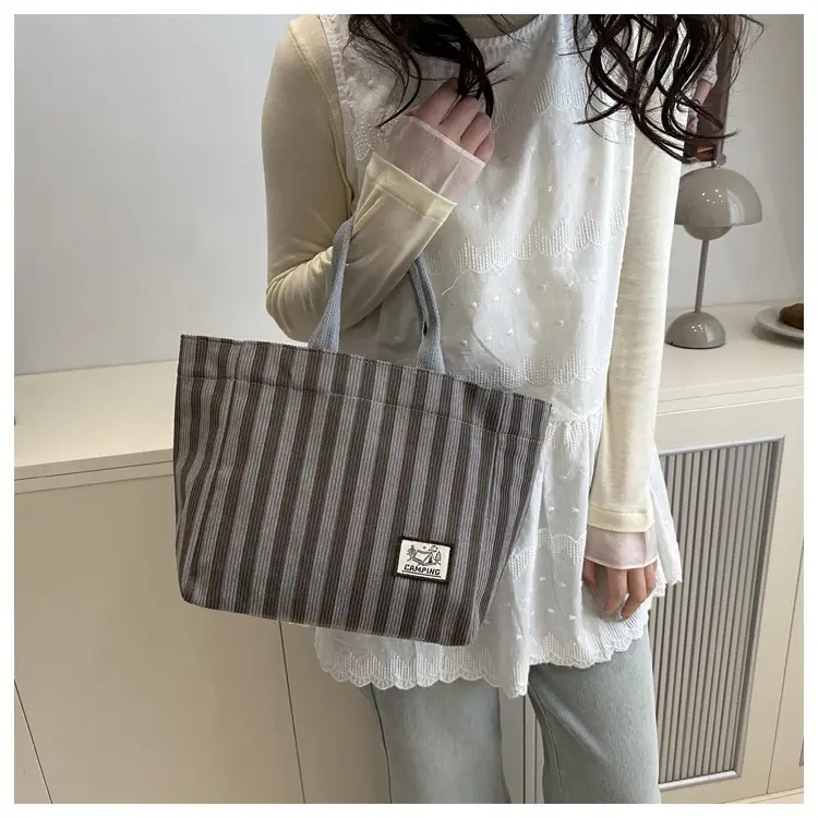 Women's Striped Canvas Tote Bag 2025 Commuter Ins — feature 15