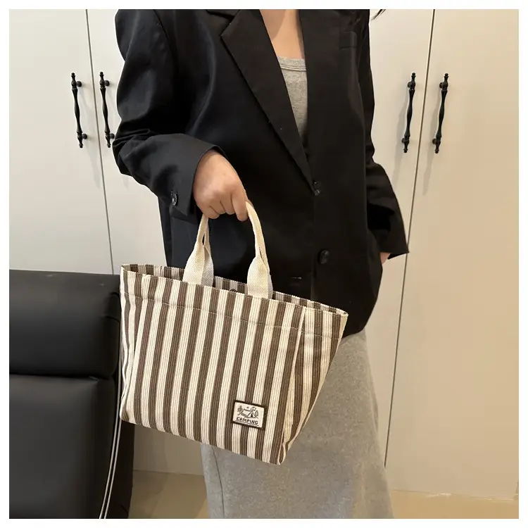 Women's Striped Canvas Tote Bag 2025 Commuter Ins — feature 17