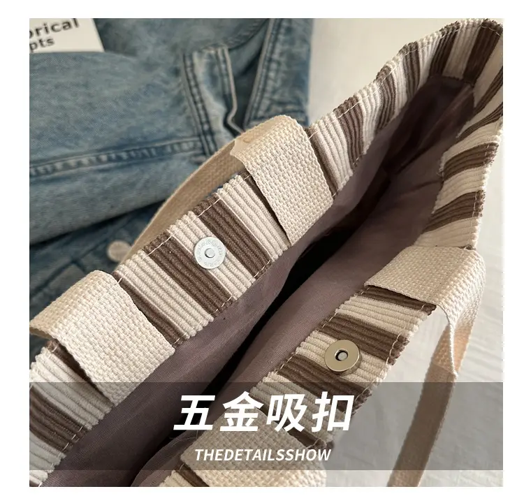 Women's Striped Canvas Tote Bag 2025 Commuter Ins — feature 4