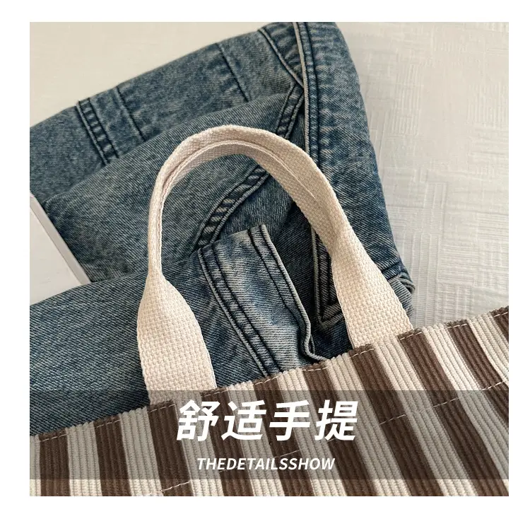 Women's Striped Canvas Tote Bag 2025 Commuter Ins — feature 5