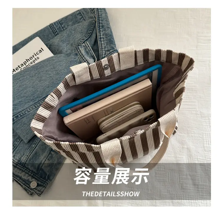 Women's Striped Canvas Tote Bag 2025 Commuter Ins — feature 6