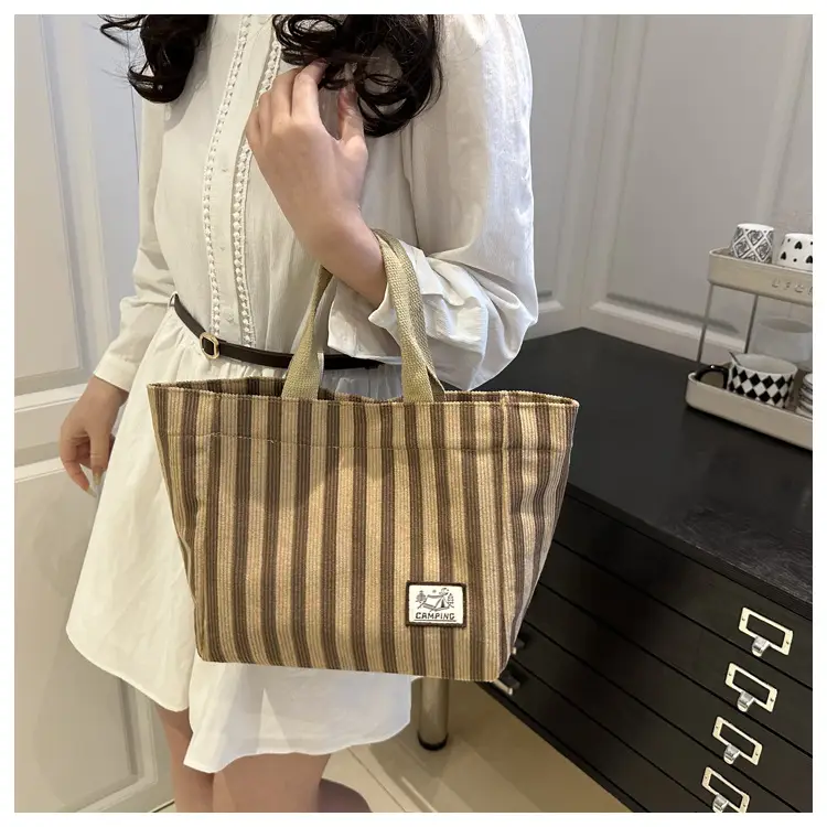 Women's Striped Canvas Tote Bag 2025 Commuter Ins — feature 8