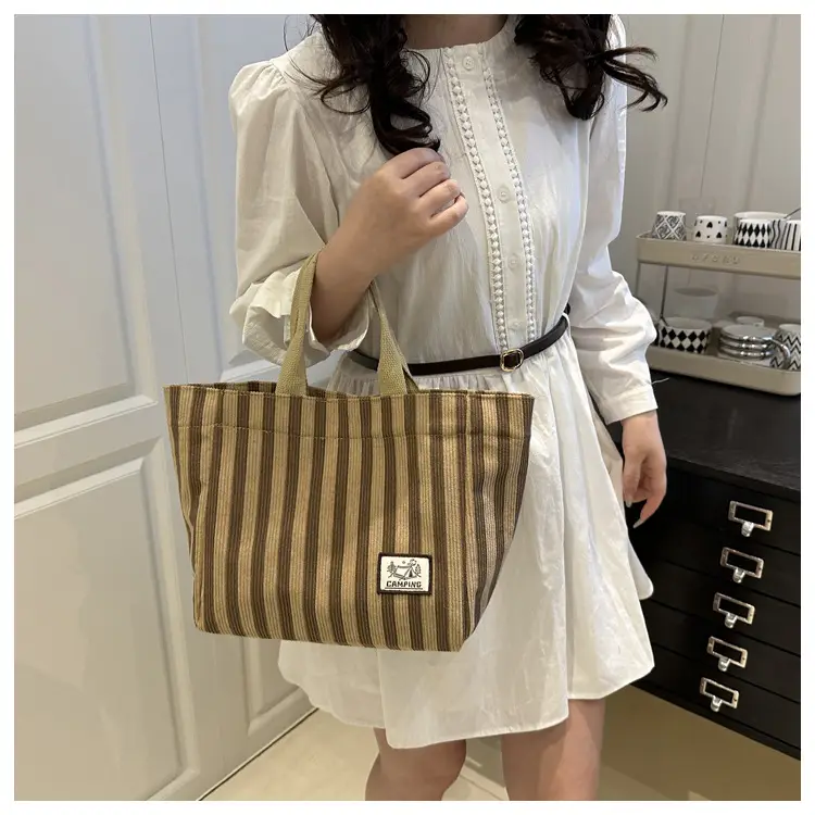Women's Striped Canvas Tote Bag 2025 Commuter Ins — feature 9