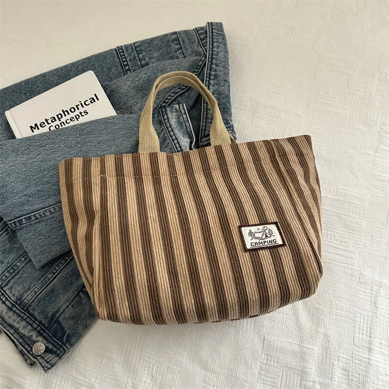 Women's Striped Canvas Tote Bag 2025 Commuter Ins - Image 2