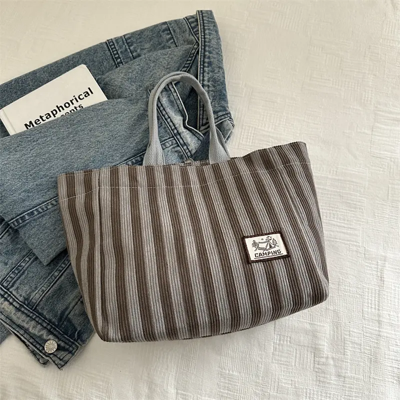 Women's Striped Canvas Tote Bag 2025 Commuter Ins - Image 3