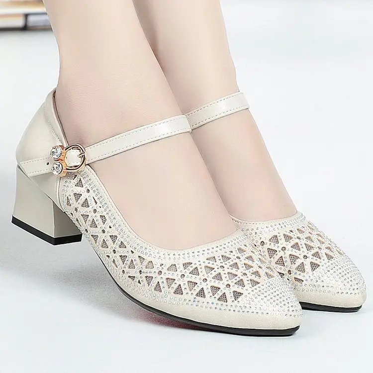 Women's White Mesh Heeled Sandals 2025 Summer