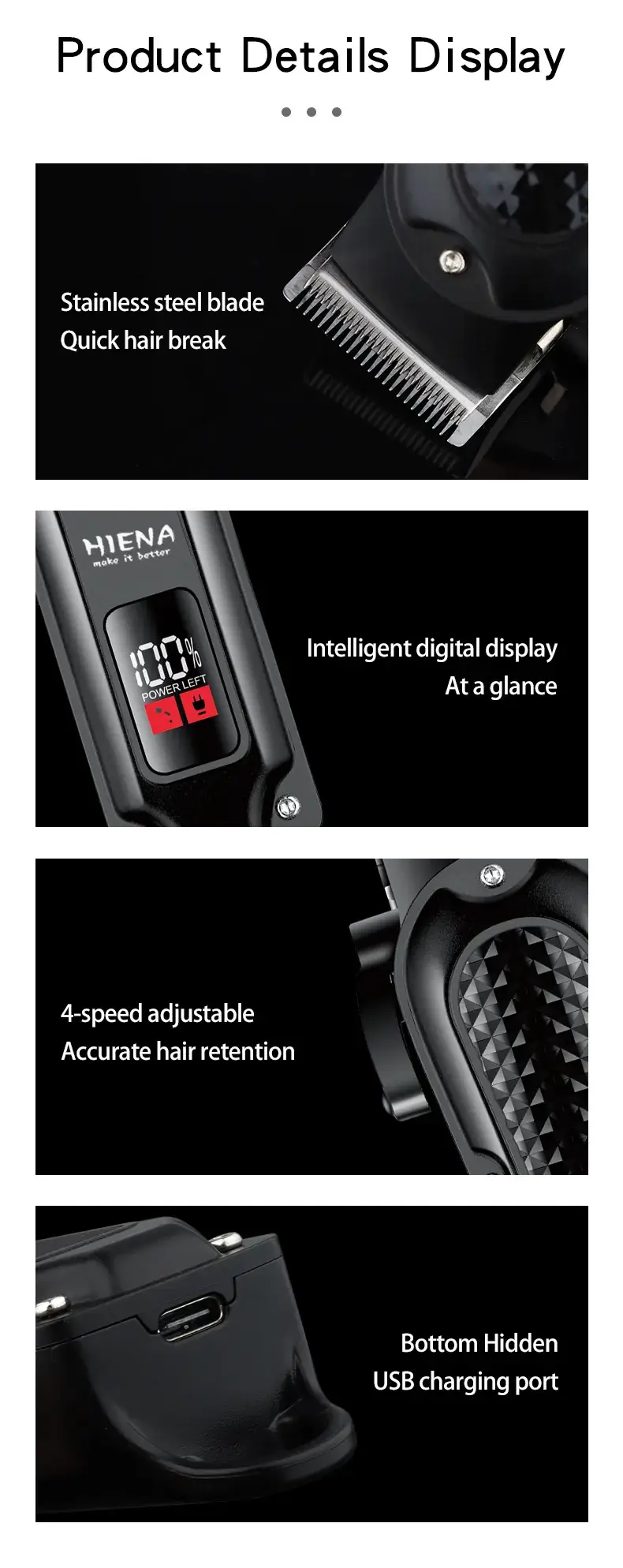 Hiena Electric Hair Clipper with 6 Blades — feature 14