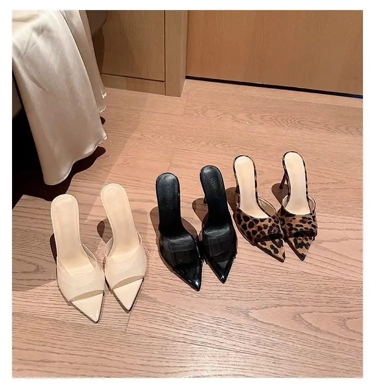 2026 New Spring and Summer High Heels, Stiletto Heels, Pointed Toe Slip-Ons, Leopard Print Slippers with Skirts, Women's Summer Outerwear Fashion Sandals — feature 3