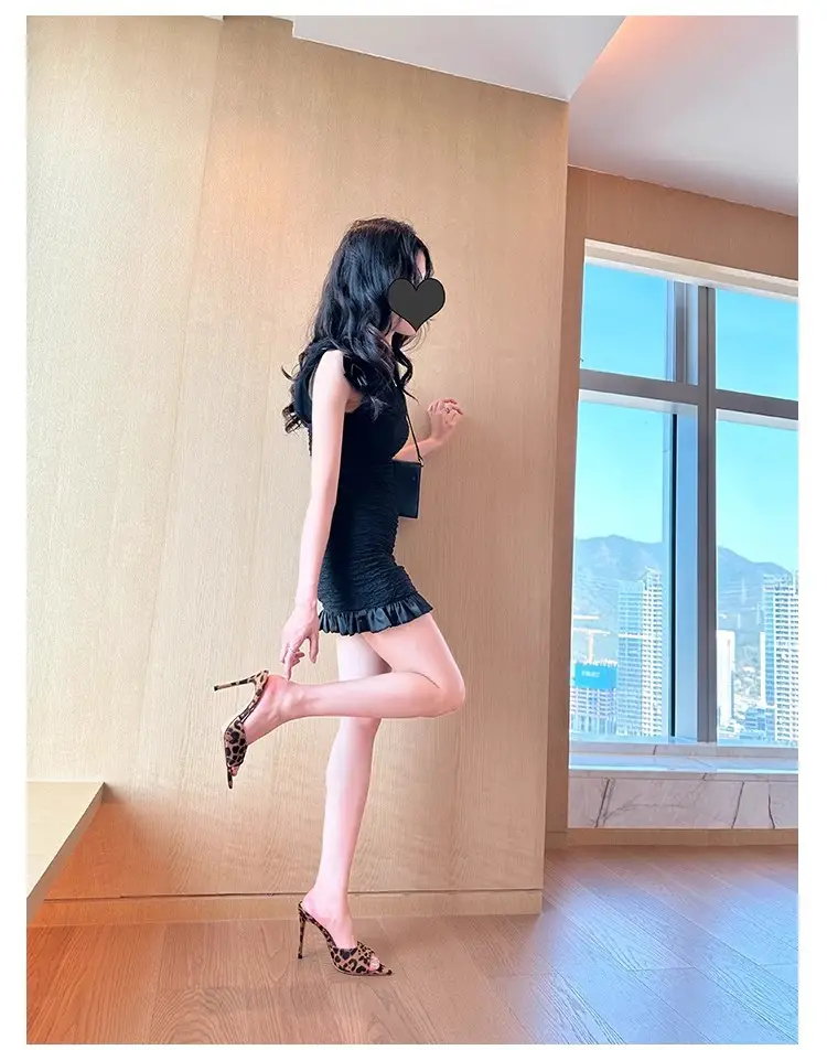 2026 New Spring and Summer High Heels, Stiletto Heels, Pointed Toe Slip-Ons, Leopard Print Slippers with Skirts, Women's Summer Outerwear Fashion Sandals — feature 4