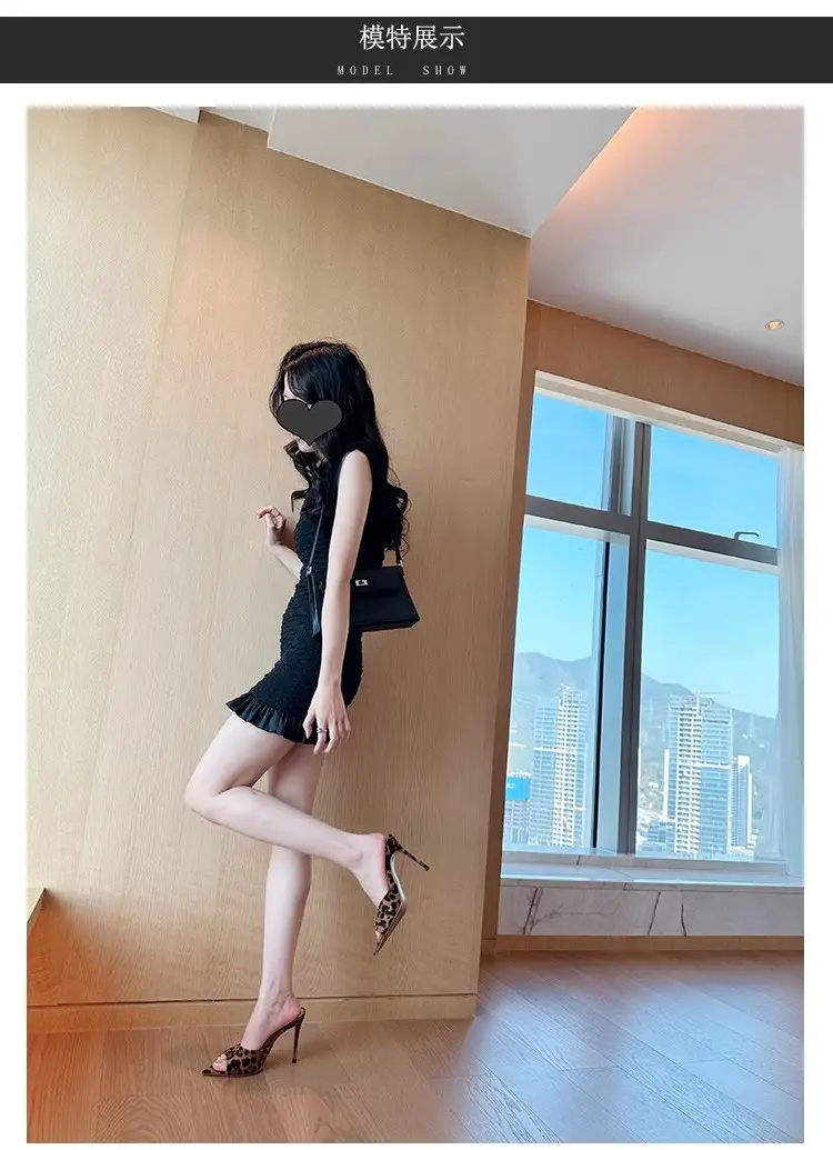 2026 New Spring and Summer High Heels, Stiletto Heels, Pointed Toe Slip-Ons, Leopard Print Slippers with Skirts, Women's Summer Outerwear Fashion Sandals — feature 5