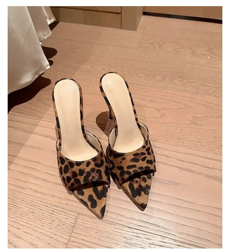 2026 New Spring and Summer High Heels, Stiletto Heels, Pointed Toe Slip-Ons, Leopard Print Slippers with Skirts, Women's Summer Outerwear Fashion Sandals — feature 6