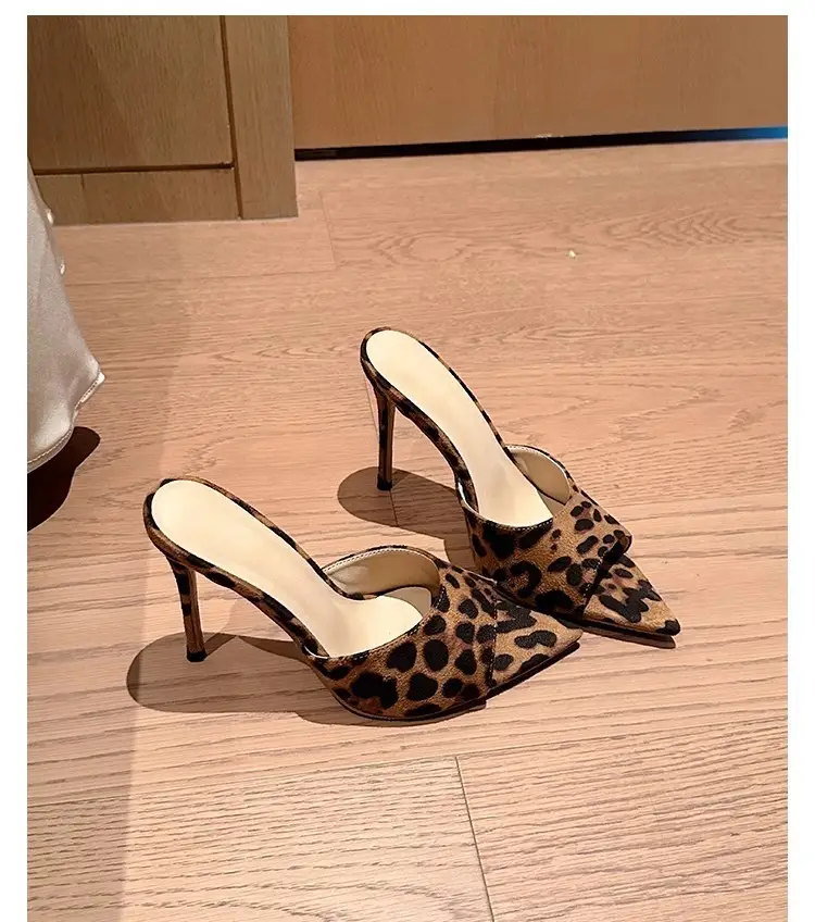 2026 New Spring and Summer High Heels, Stiletto Heels, Pointed Toe Slip-Ons, Leopard Print Slippers with Skirts, Women's Summer Outerwear Fashion Sandals — feature 7
