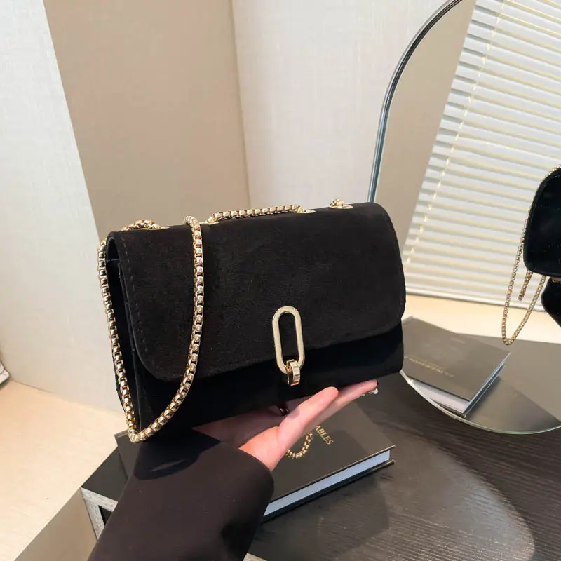 Women's Grey Crossbody Bag with Gold Chain & Buckle - Image 6