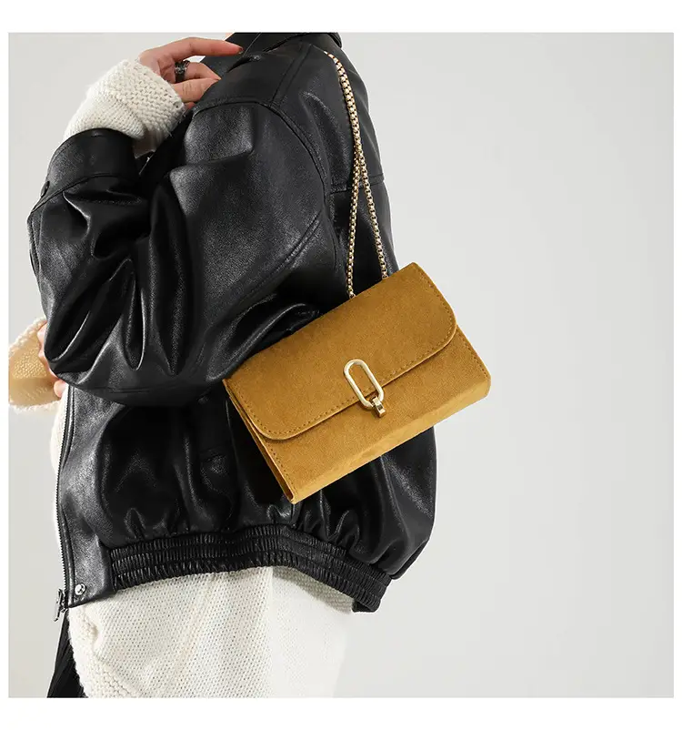 Women's Grey Crossbody Bag with Gold Chain & Buckle — feature 9