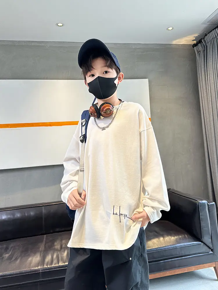 Spring Boys Long Sleeve T-Shirt Cream Medium Large - Image 3