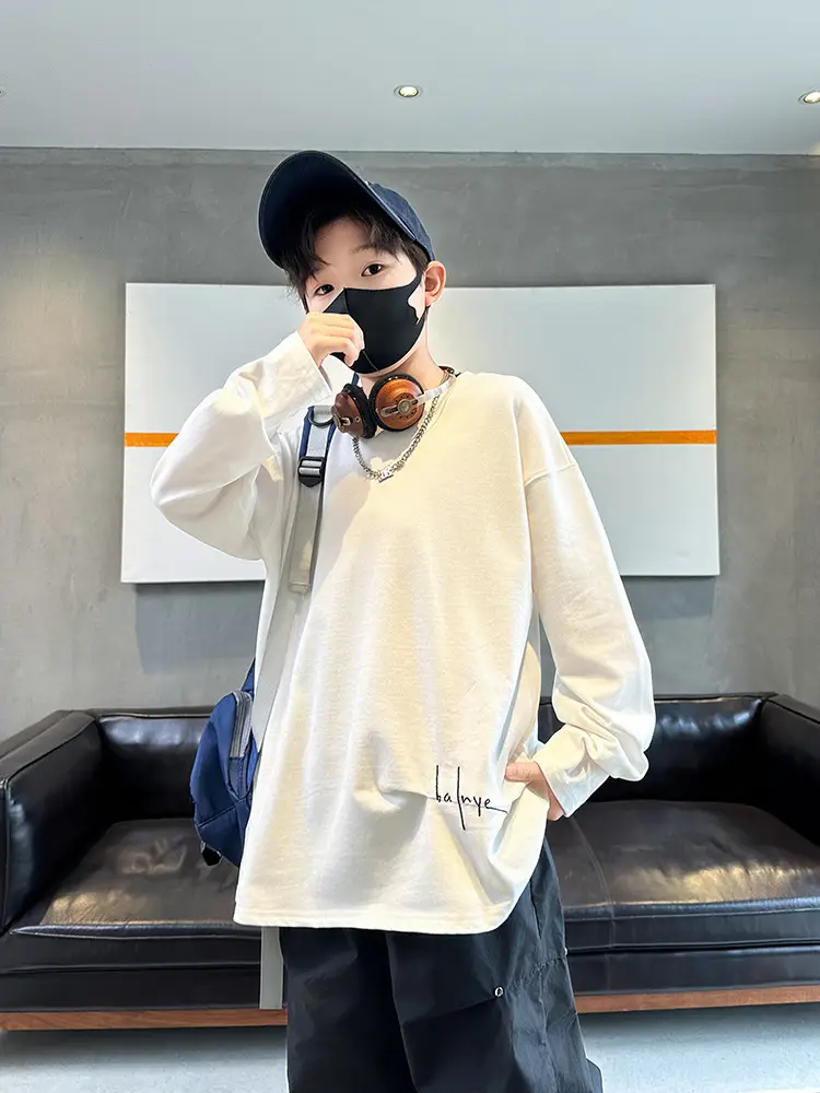 Spring Boys Long Sleeve T-Shirt Cream Medium Large - Image 5